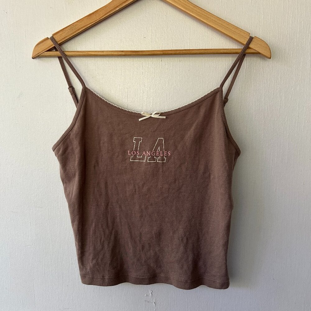 Obsessive Love Y2K Tank Top Juniors XL Brown‎ Lace Trim Los Angeles NWT Coquette